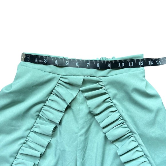 Double Slit Hem Ruffle Trim Wide Leg Pants Sz Small Green Sage Mint Open Tulip S - Picture 6 of 8